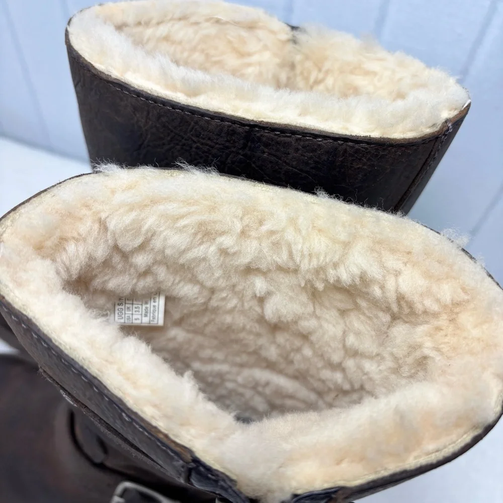 UGG Brown‎ Chocolate Leather Boots with Buckle Size 5